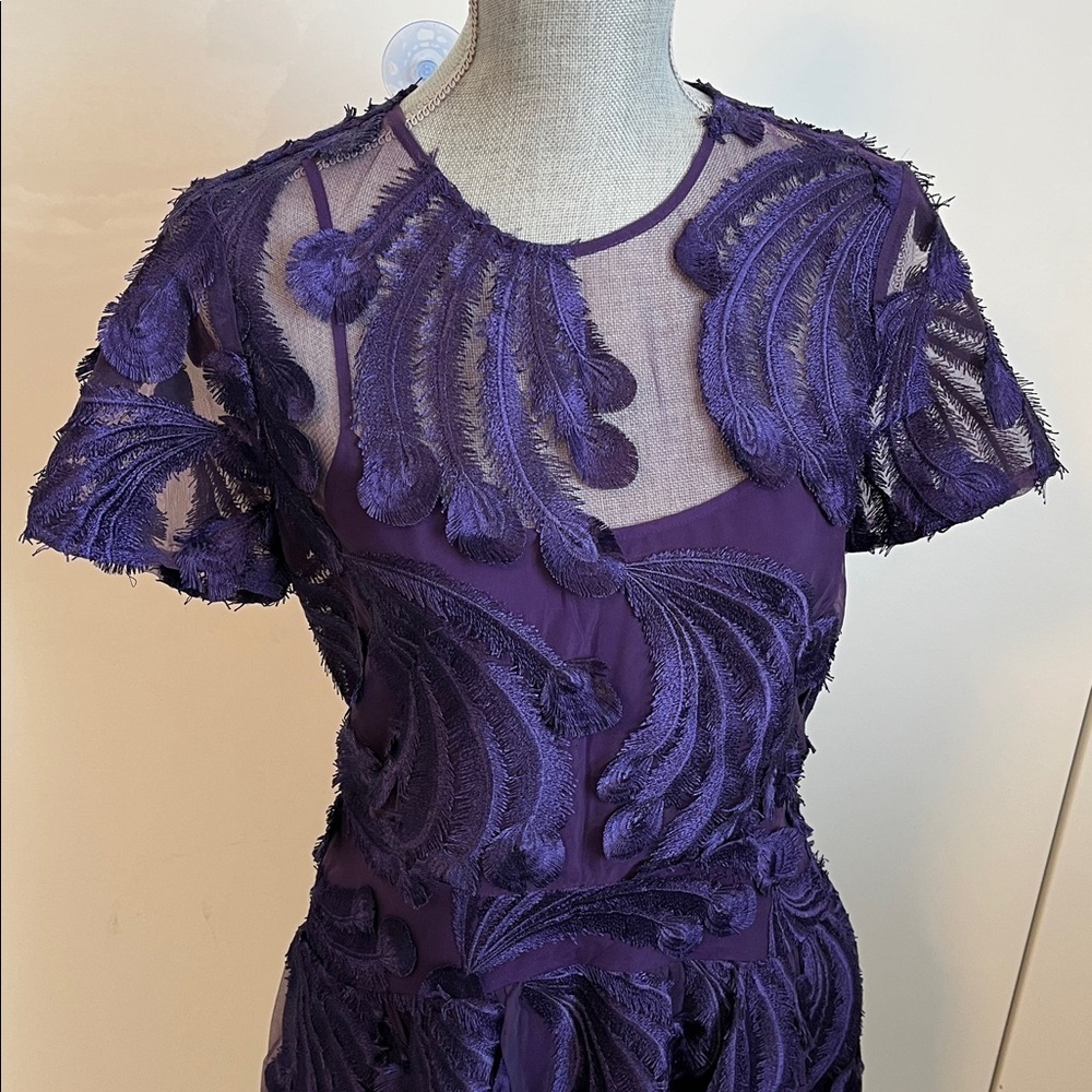NWOT MICHAEL KORS Purple Peacock Embroidered Lace Evening Dress Lined, Size 8